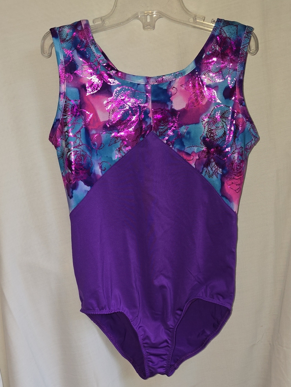Danskin Now Purple One-Piece Gymnastics Leotard with Blue and Pink Metallic